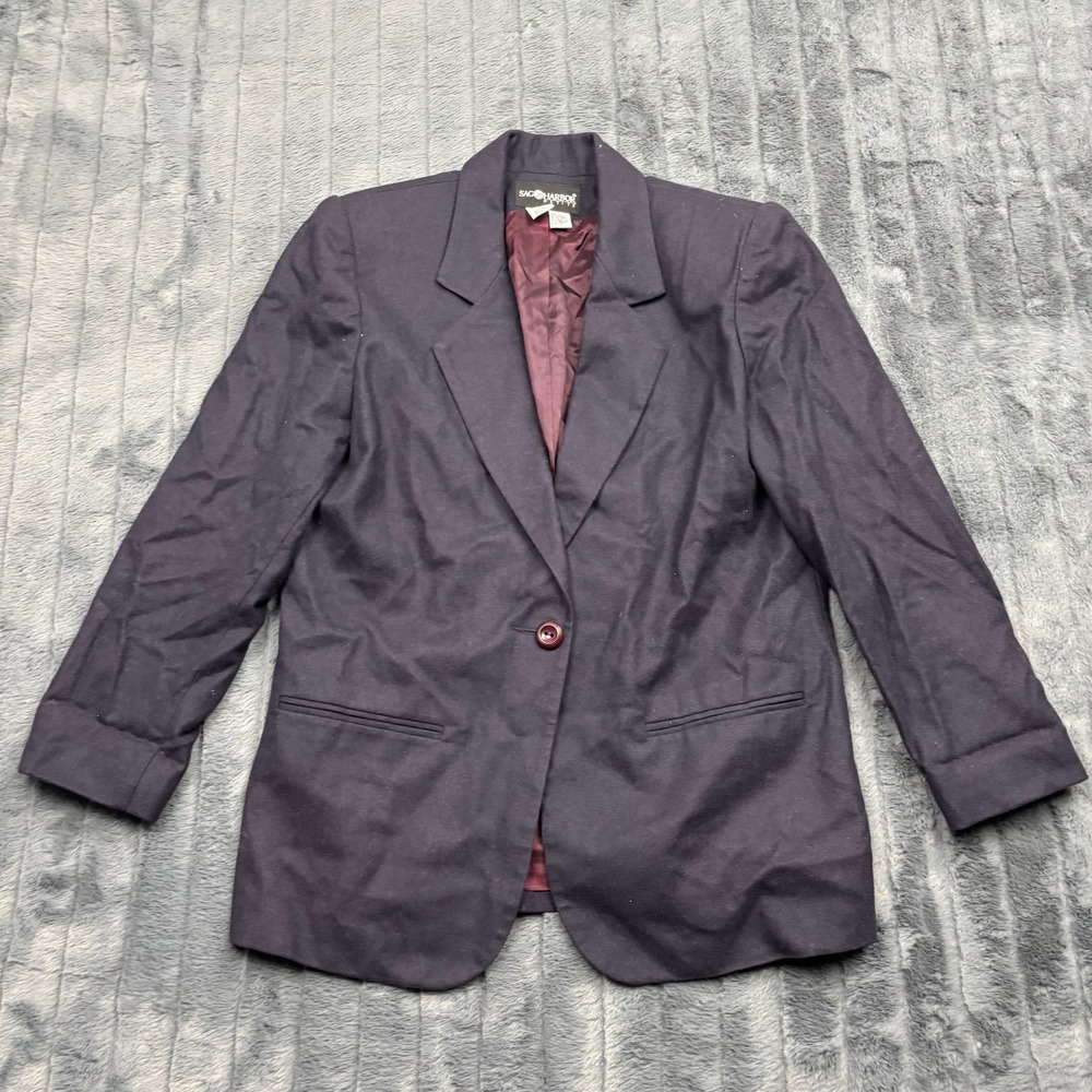 Sag Harbor Petite Women Dark Purple 100% Wool Single Button Blazer Size 8P